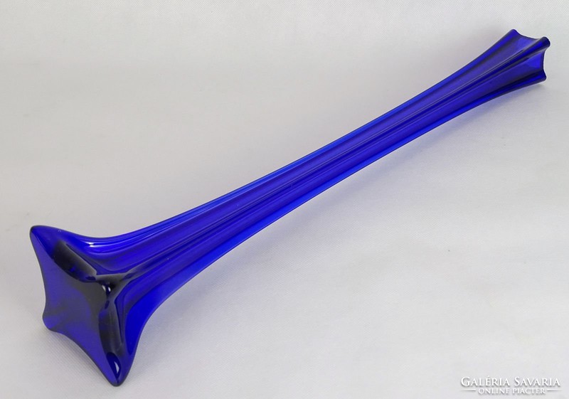 0J416 Régi kék fújtüveg szálváza 59.5 cm