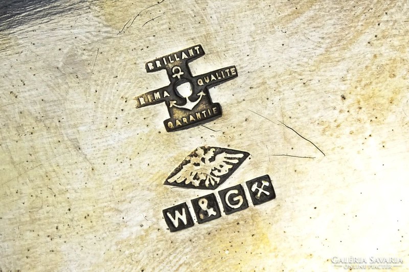 0J563 Antik ezüstözött réz W & G bonbonier