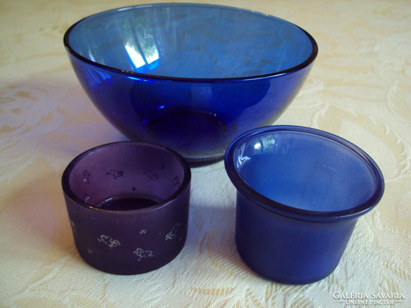 Ink blue muesli glass bowl + 2 pcs. Blue glass candle holder.
