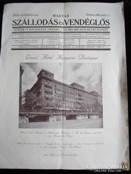 GRAND HOTEL HUNGARIA BUDAPEST RELIKVIA 1928 REKLÁM Magyar Sz
