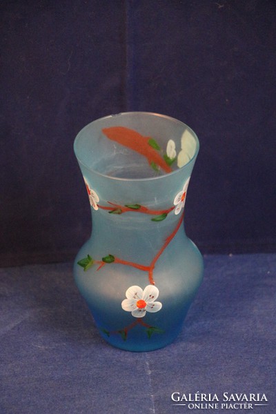 Hand painted blue small glass vase (7)