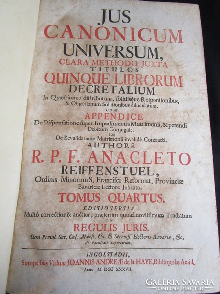 Jus canonicum universum clara: reiffenstuel anacletus 1737