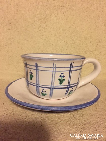 Kék fehér virágmintás jelzett kávés pohár alátét-tányér (56)