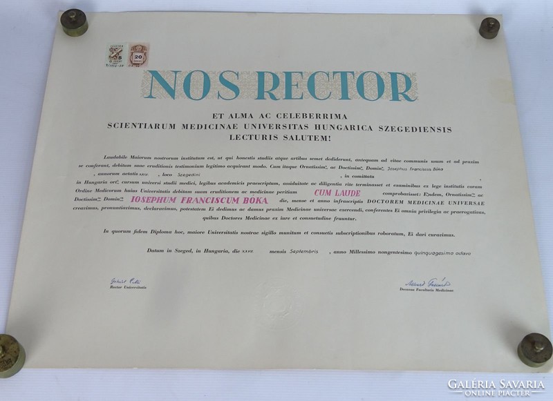 0L059 Régi diploma 1960 NOS RECTOR