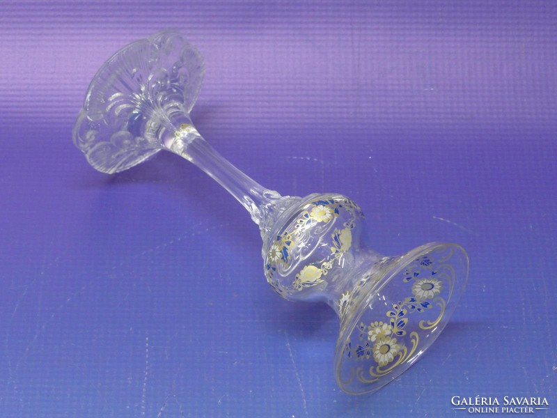 0L179 Régi aranyozott üveg gyertyatartó 16 cm