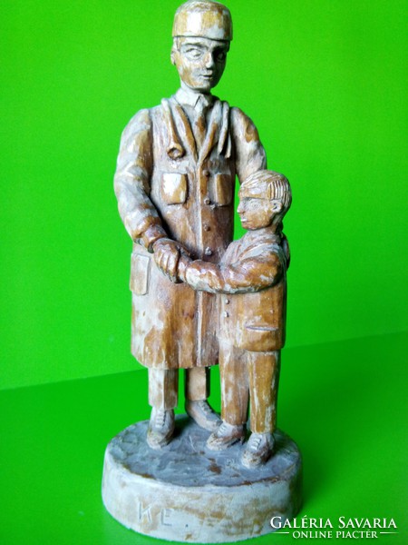 A rarity that fits into a museum !!! Ernő Kiss - a sculpture marked with a wood-carved wooden sculpture of the master of folk art