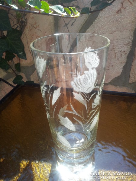 Old Czech floral glass vase