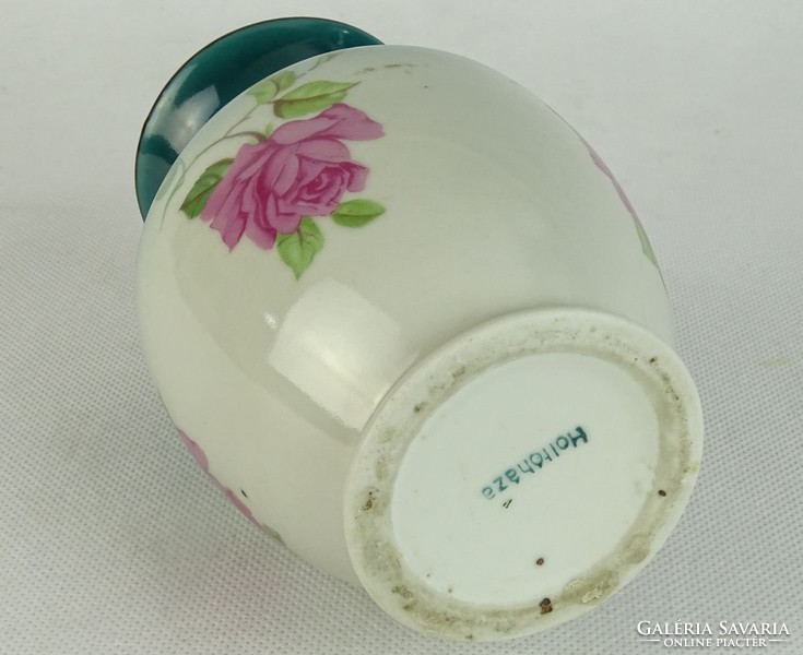 0L842 Régi virágos Hollóházi porcelán váza 14 cm