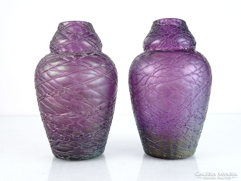 0K292 Antik szecessziós Pallme-König üveg váza pár