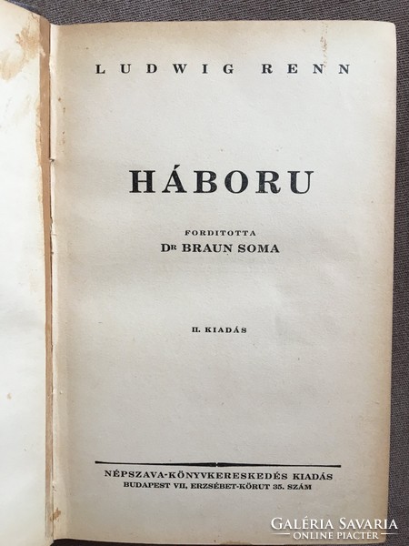 Ludwig Renn - HÁBORÚ - I. Világháborús regény.