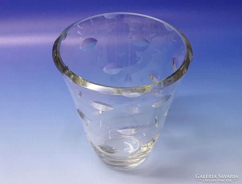 0K111 Régi vastagfalú öblös csiszolt üveg váza