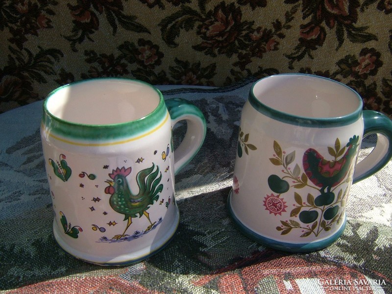 Folk rooster motif - signed - pair of jugs