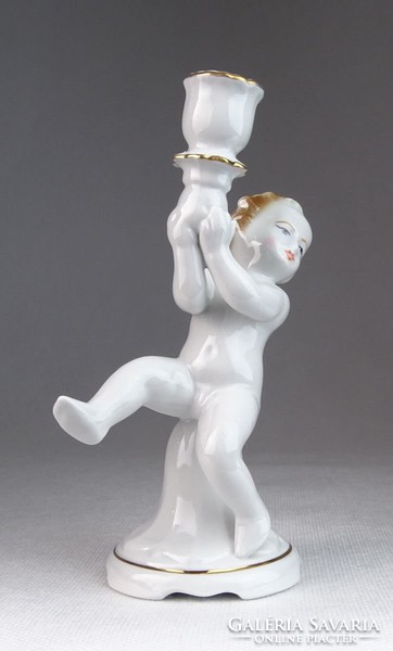 0M647 Jelzett figurális porcelán gyertyatartó 16cm
