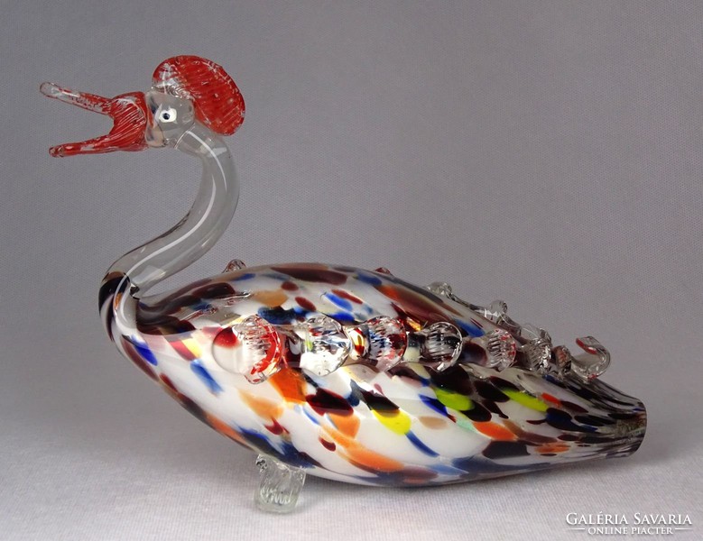 0M849 Színezett művészi üveg kacsa dísztárgy 31 cm