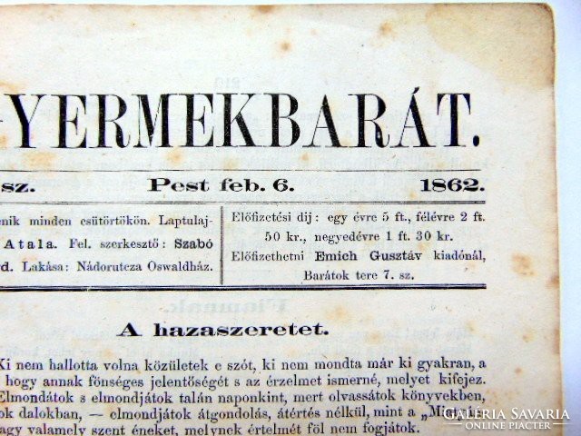 Régi Újság Gyermekbarát	1862	február	6