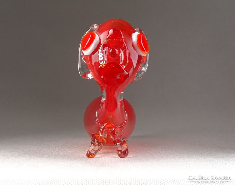 0N028 Régi muránói jellegű üveg kutya 17.5 cm