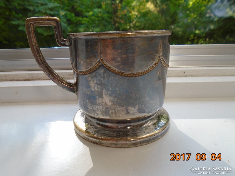 1880 Wmf silver plated Art Nouveau cup holder with beaded pattern patina