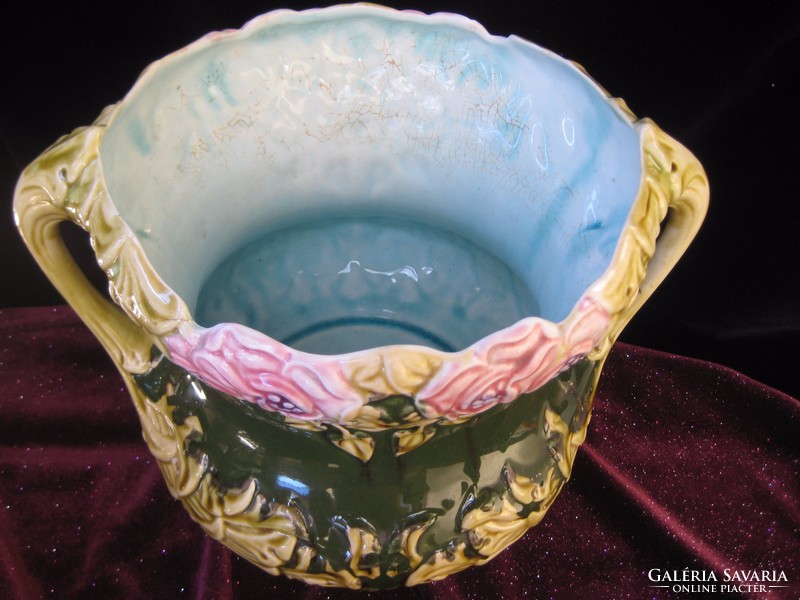 Majolica pots, antique, marked, beautiful condition not improved