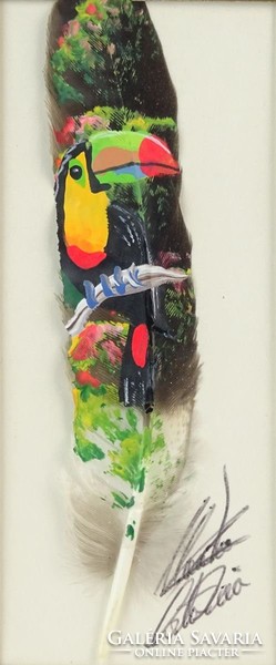 0O286 Jelzett Costa Ricai madártoll festmény