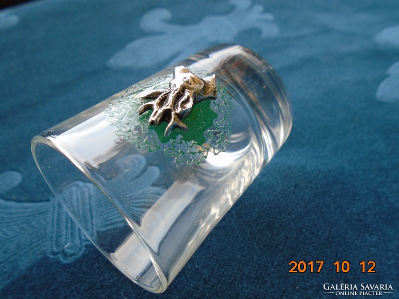Small glass with silver-plated metal overlay
