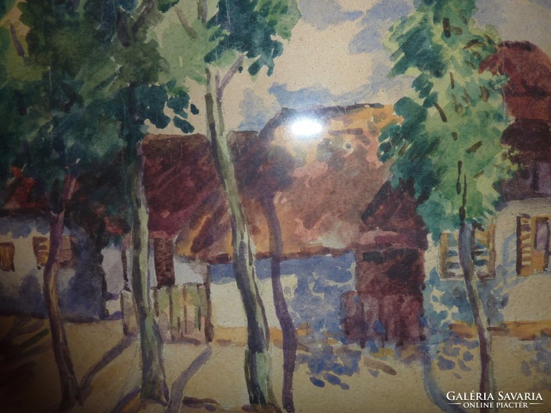 With Villányi mark: street scene in the sun, watercolor