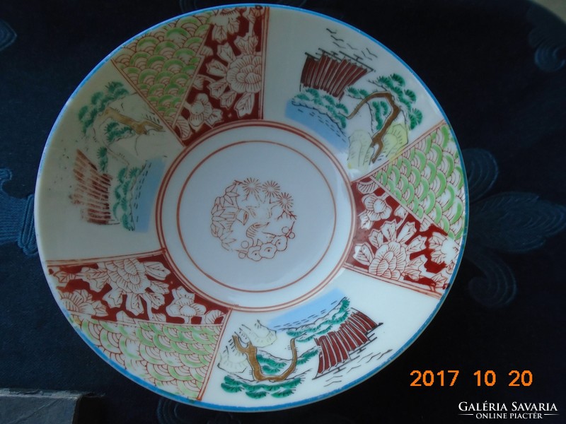 1912-1926 Taisho period kutani-brown bowl with red green pattern 16.7x5.8 cm