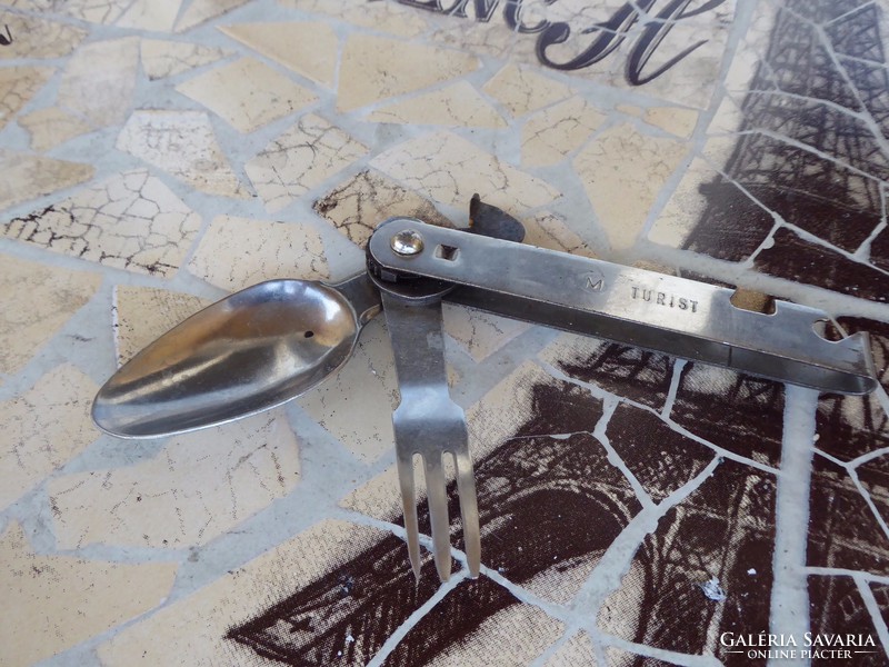 Retro TURIST kés, villa konzervnyitó,  Retro TURIST kemping étkészlet 80-s évek