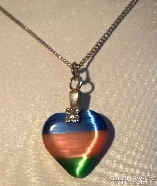 Marked silver necklace with colored Murano glass heart pendant