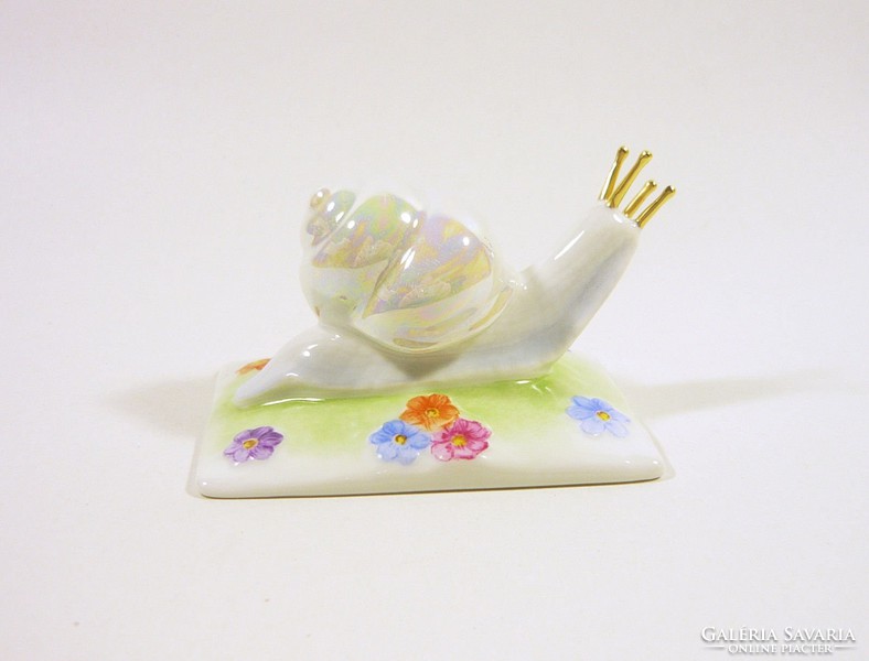 Herend snail figurine with floral base 9 cm., Flawless! (I096)