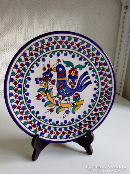 Tunisia nabeul hand painted embossed colorful enamel rooster patterned wall plate 23.3 cm
