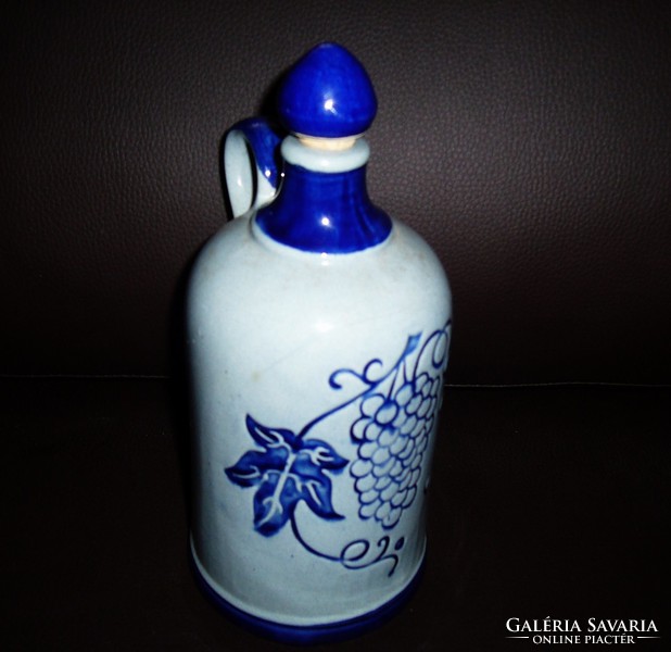 Kék kerámia mázas flaska szőlő mintával bor tartó dugóval nem használt
