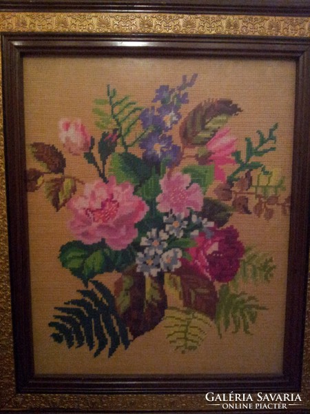 Antique large tapestry with bouquet of flowers