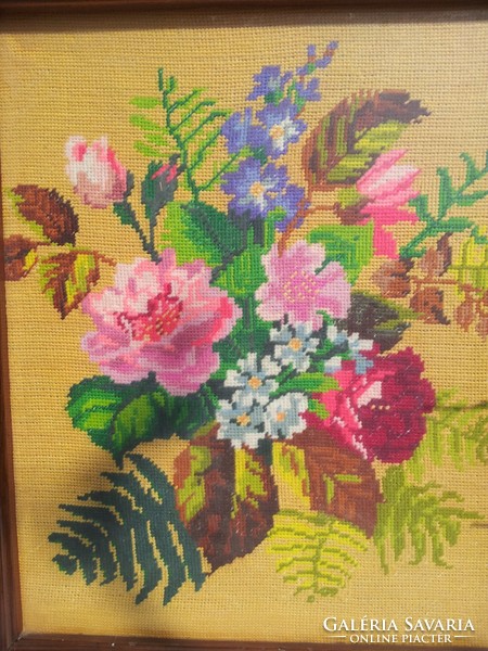 Antique large tapestry with bouquet of flowers