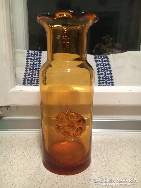 Special, relief amber-colored huta glass vase, 1930s