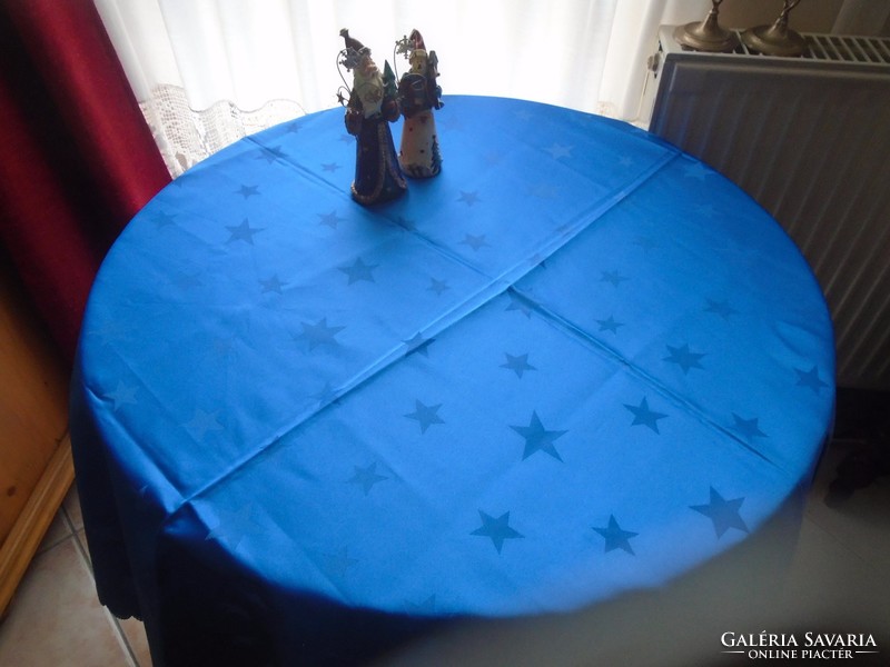 Christmas new, decorative blue star tablecloth. 160 X 130 cm.