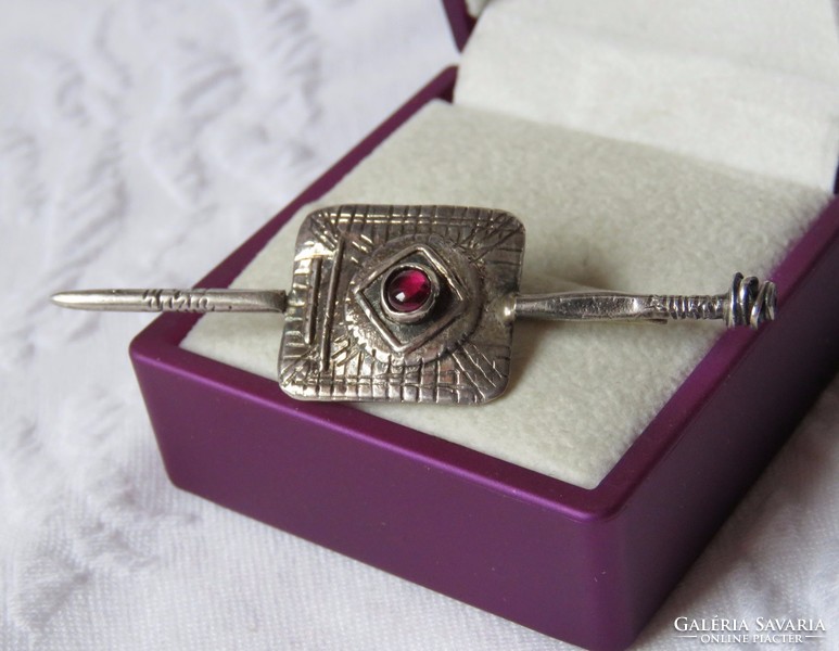 Wonderful antique ruby silver brooch - handmade jewelry