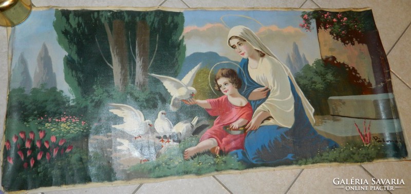 Antique original oil painting - virgin mary with baby jesus copy made by painter