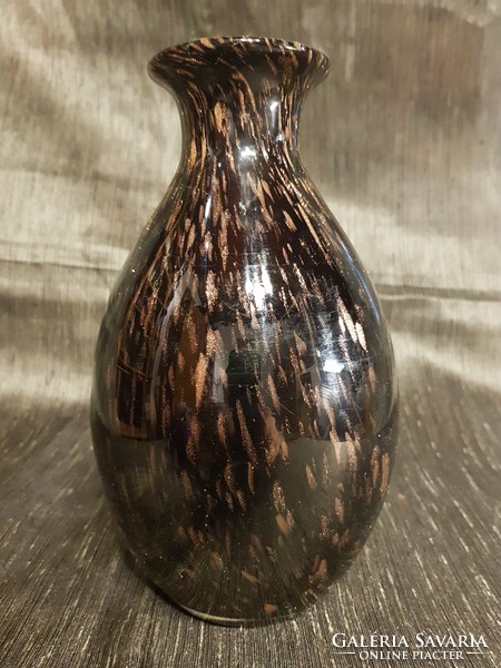 Austrian handmade iridescent black gold special glass vase 20 cm