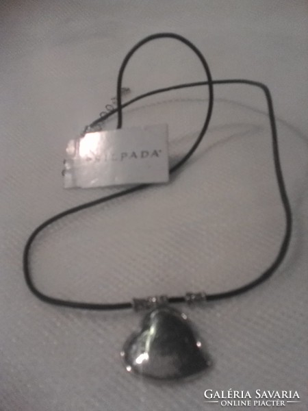Silver pendant with black leather chain