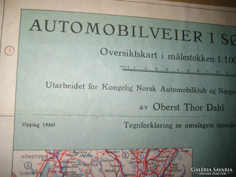 Car map of Norway 1959, size 95 x 50 cm, nice condition