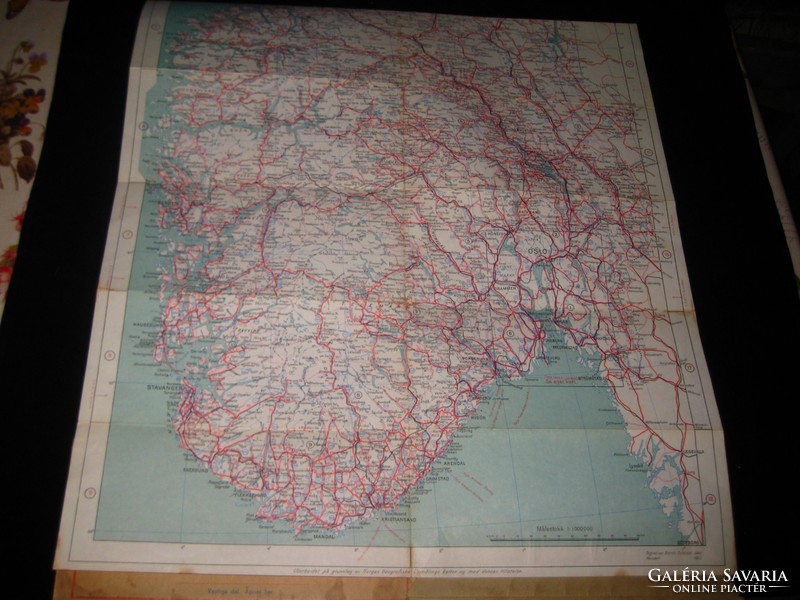 Car map of Norway 1959, size 95 x 50 cm, nice condition