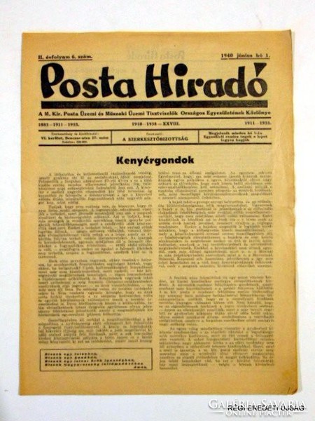 1940 június 1 POSTA HÍRADÓ RÉGI EREDETI MAGYAR ÚJSÁG 1561