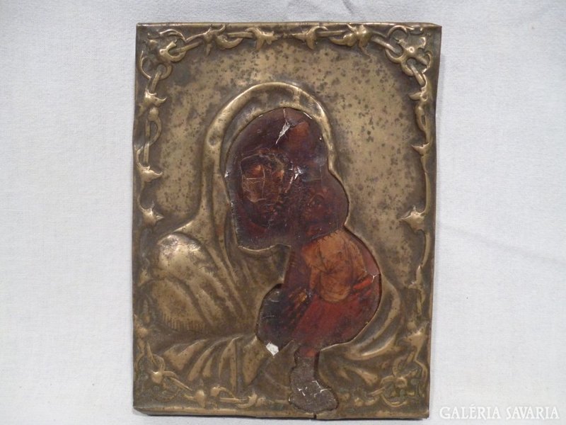 3371 D1 Antik házioltár ikonkép Mária a kis Jézus