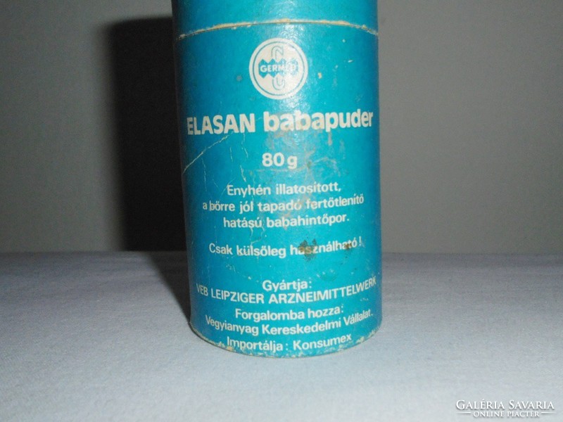 Retro elasan baby powder sprinkling powder paper box - konsumex - chemical trading company - 1970s