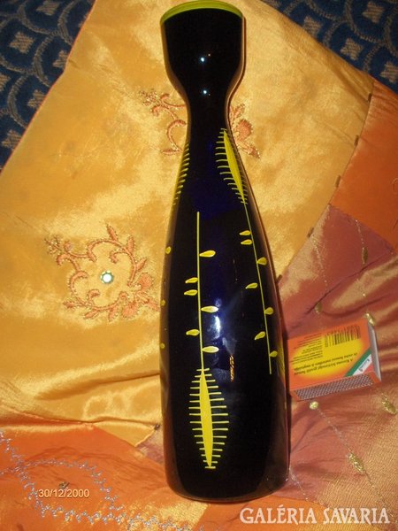 Retro sötétkék üveg váza - kézzel festett
