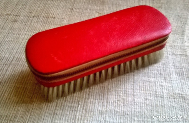 Old marked manicure and sewing kit cloth brush in leather case