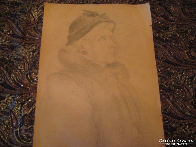 István Borcsa: lady in a hat, graphic drawing