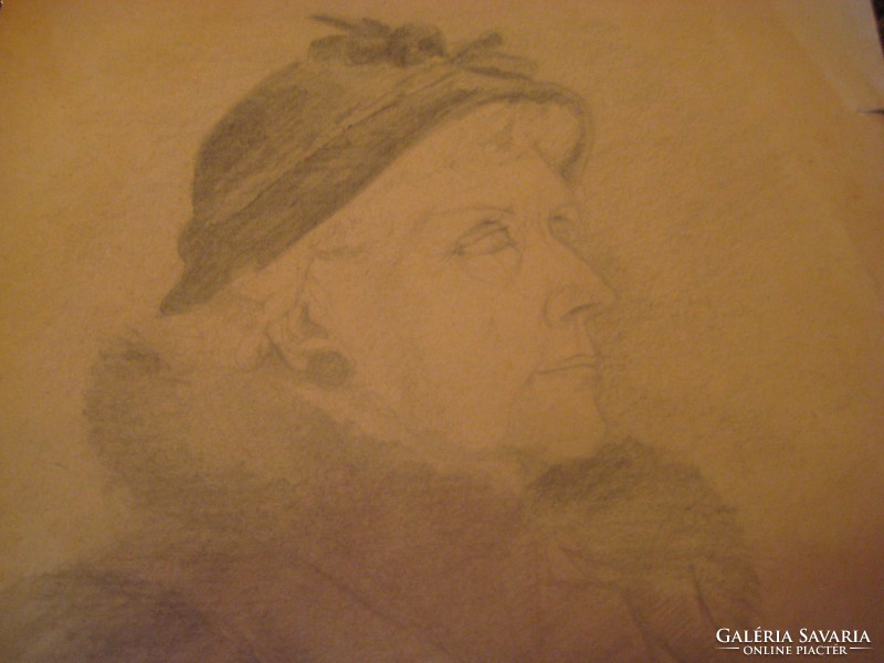 István Borcsa: lady in a hat, graphic drawing