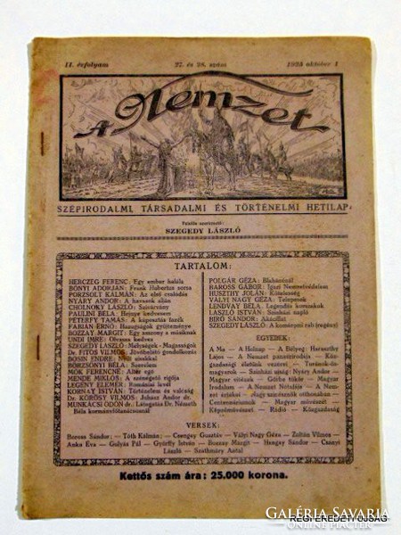 1925 október 1  /  A NEMZET  /  RÉGI EREDETI MAGYAR ÚJSÁG Szs.:  4286