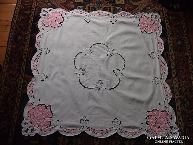 Madeira tablecloth combined with pink